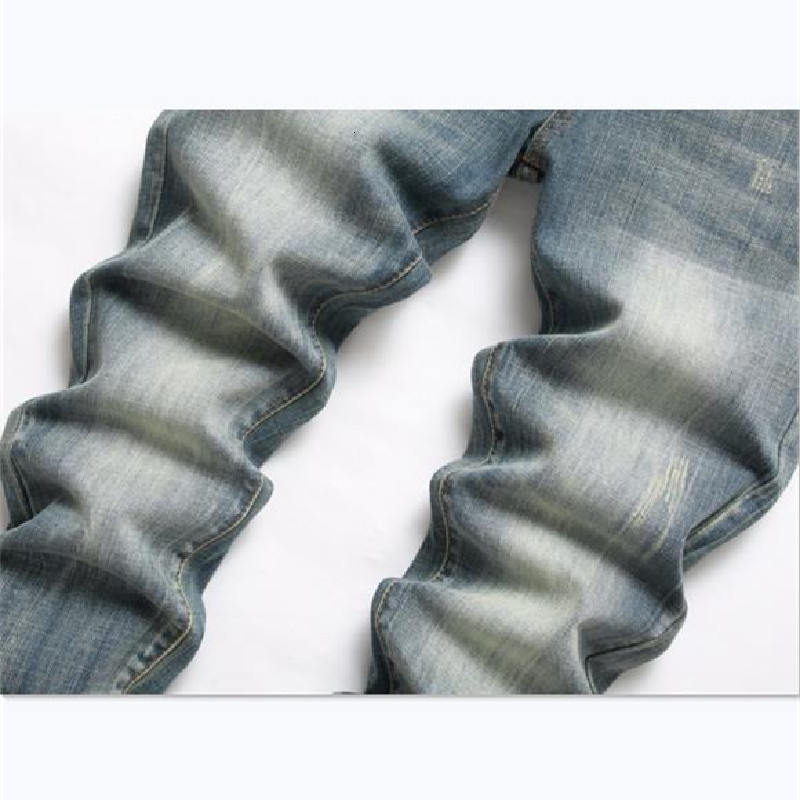 Mens Slim Fit Straight Jeans - Punk Style Embroidered Blue Back Pocket Fashion