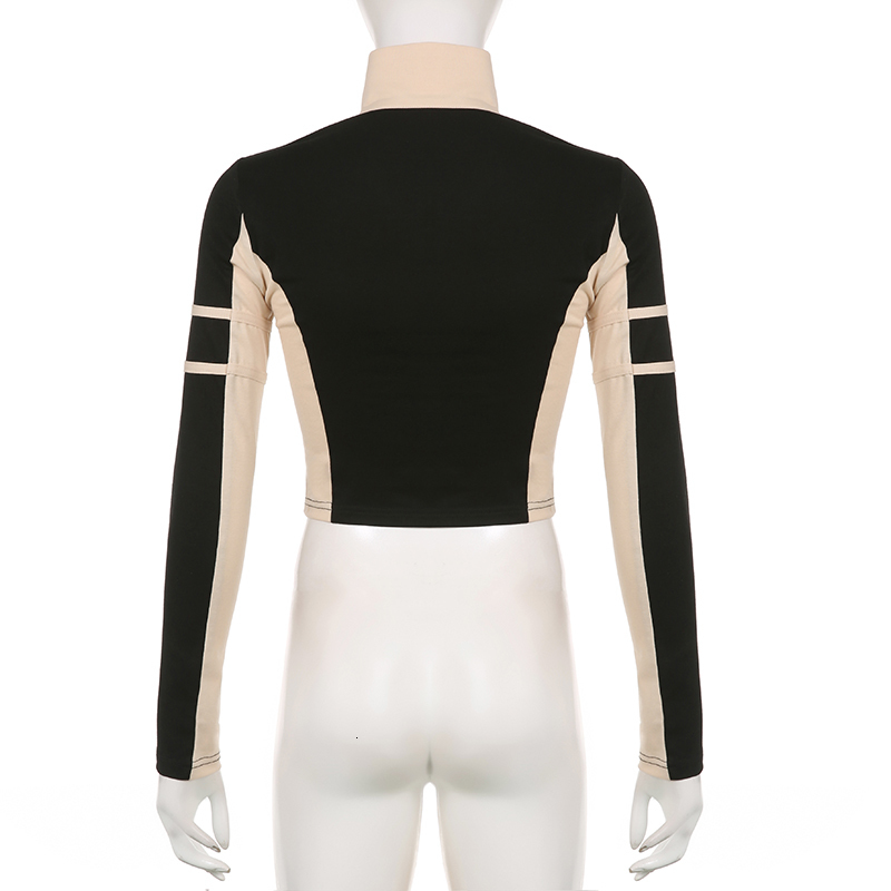 Womens Jackets Darlingaga Harajuku Patchwork Zip Up Autumn Jacket Female Sporty Casual Digital Skinny Turtleneck Coat Moto Biker Style Outwear 230809