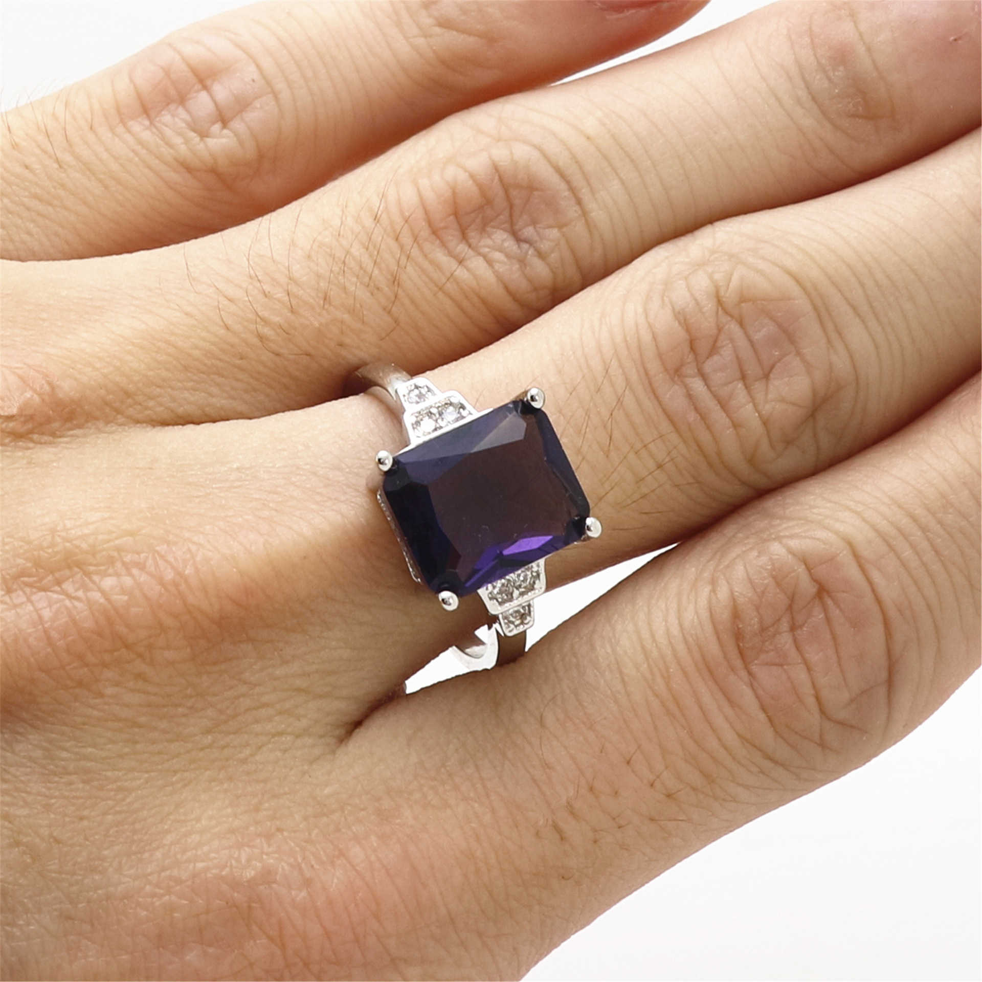 Band Rings Vintage 925 Sterling Silver Ring Women Wedding Bijou Sparkling Crystal Rectangle Ring Female Party Anniversary Accessories