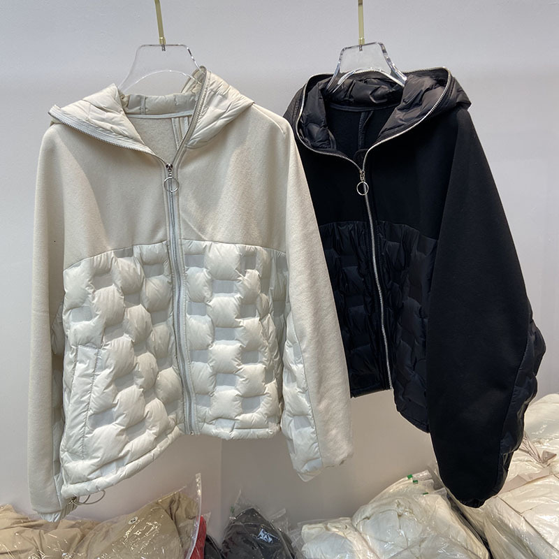 Womens Jackets Autumn and Winter 90% White Duck Down jacket Loose Casual Bat Shirt with Hooded Black High Quality 230809