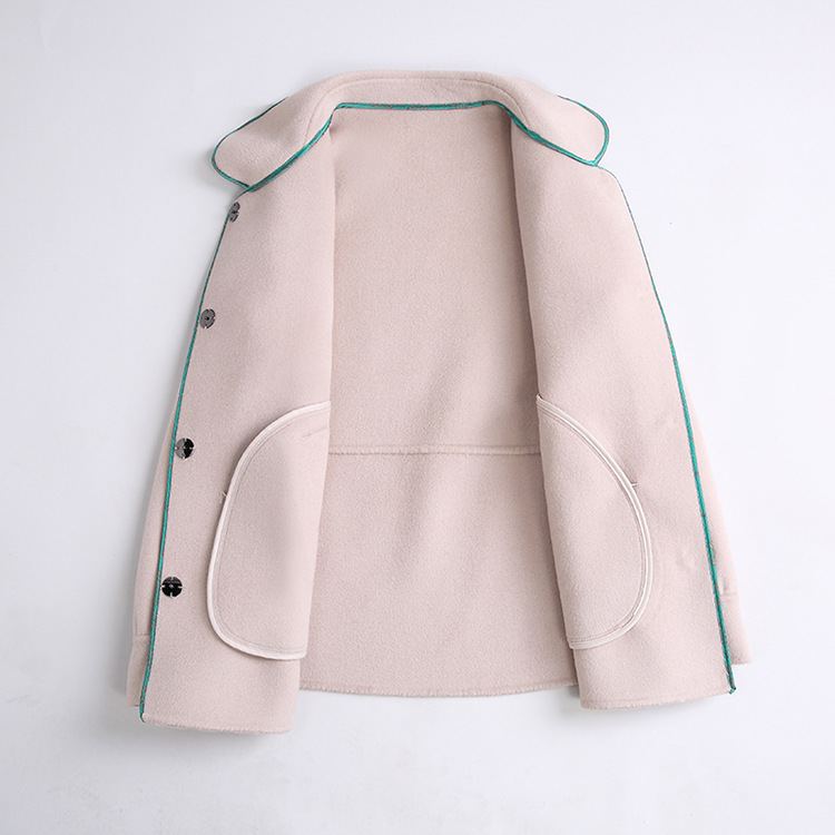 OC462M79# Autumn and Winter Jacket Women Wool Coat Women's Short Style Double-sided Cashmere Contrast Edging Customization