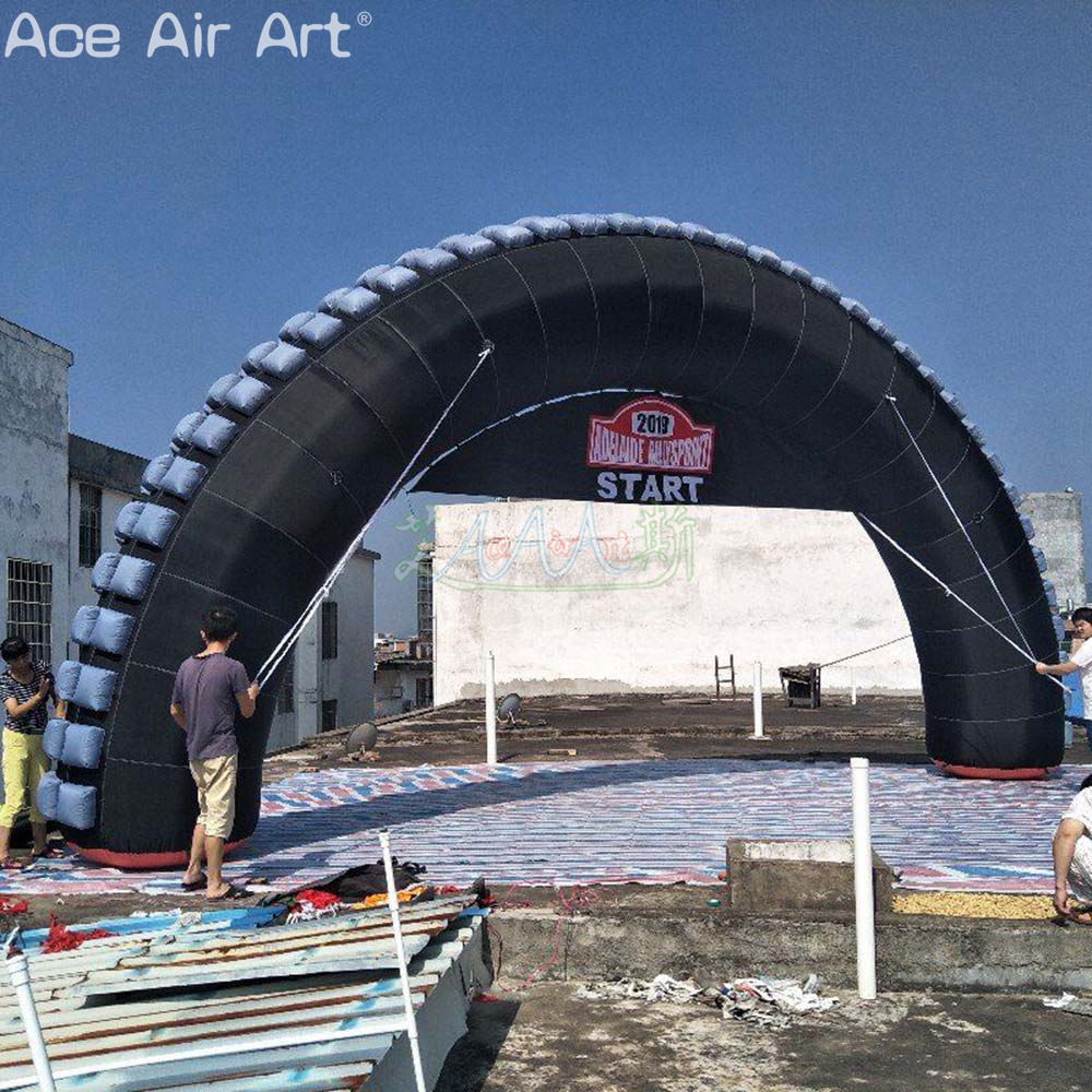 Outdoor Inflatable Tire Arch Gear Track Archway Entrance with Banner for Sports or Competition