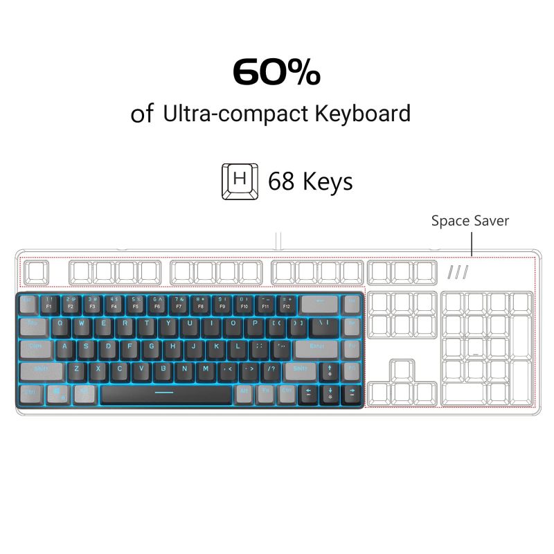 portable 60% mechanical gaming keyboard mk box led backlit compact 68 keys mini wired office keyboard with blue switch