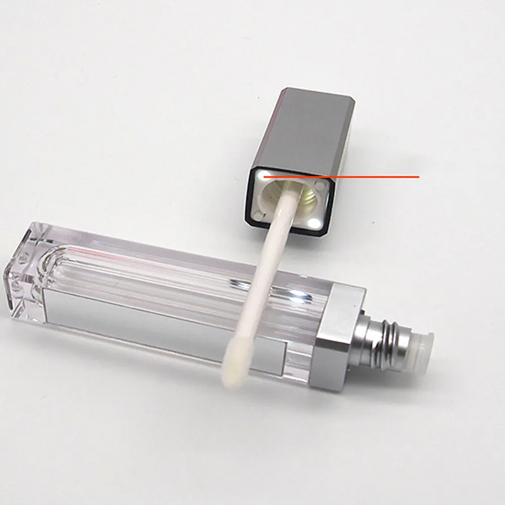 wholesale 7ML LED Empty Lip Gloss Tubes Square Clear Lipgloss Refillable Bottles Container Plastic Makeup Packaging with Mirror and Light LL