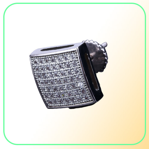 Mens Hip Hop Stud Earrings Jewelry New Gold Silver Simulated Diamond Square Men Fashion Earring