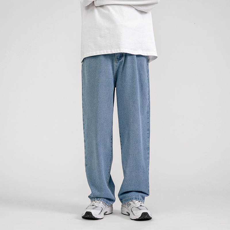 Mens Jeans Korean Fashion Baggy Classic Unisex Man Straight Denim Wideleg Pants Hip Hop Bagy Light Blue Grey Black 230810