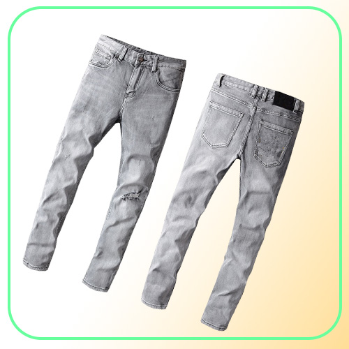 Luxurys Designer Mens Jeans Solid Classic Style Severe Washed Grey Luxury Pants Slimleg Fit Motorcycle Biker Denim Fashion Trouse5557157