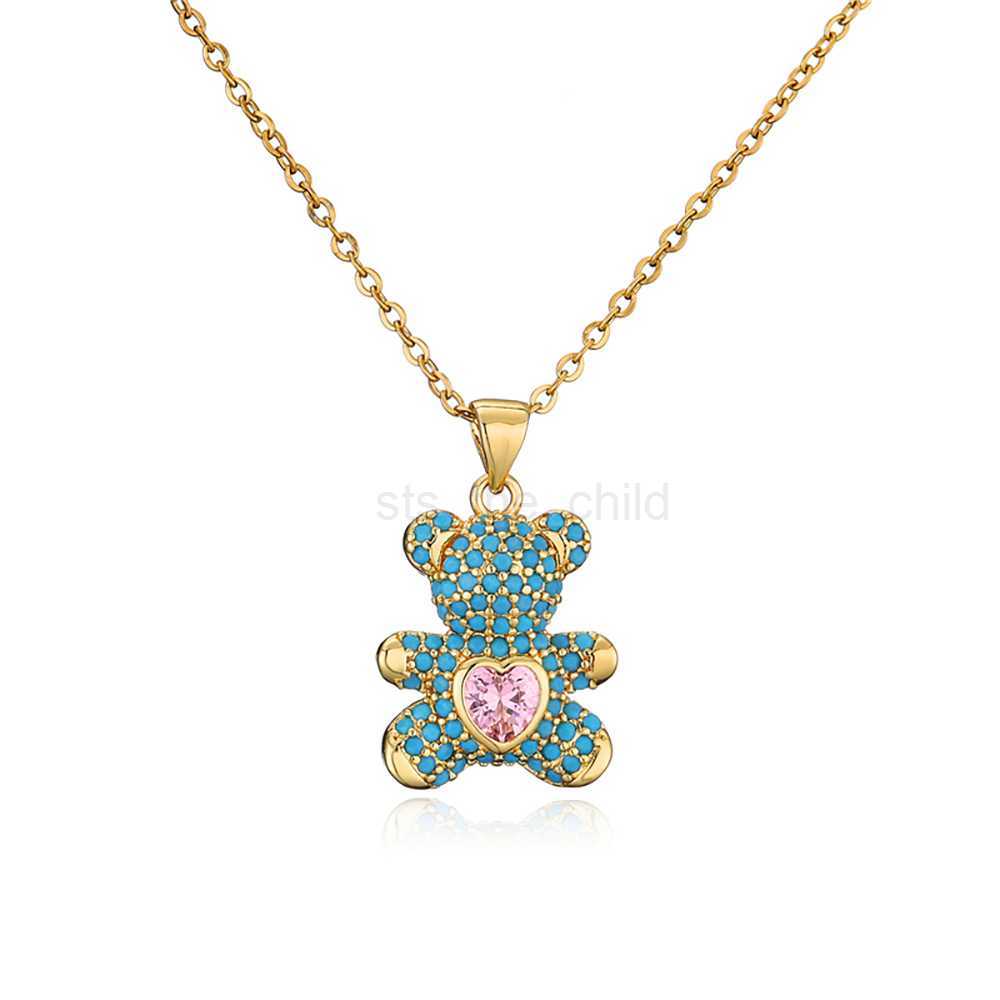 Pendant Necklaces TKJ Fashion Cute Panda Pendant Necklace Micro-inlaid Colored Zircon Love Bear Pendant Necklace