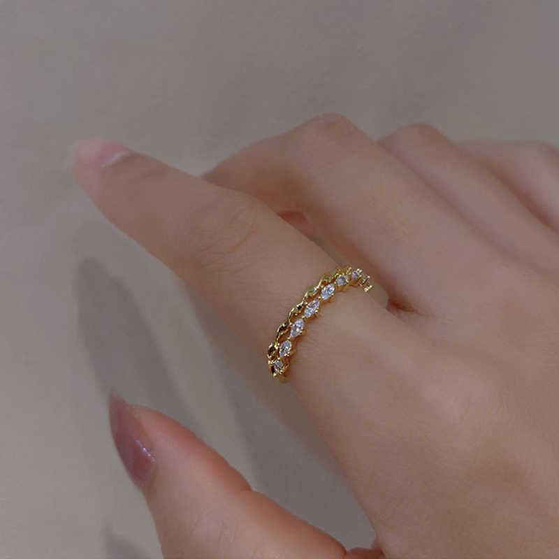 Band Rings Fashion 925 Sterling Silver Double Layer Pearl Ring with Diamond Opening Adjustable Index Finger Ring Women's Wedding Jewelry