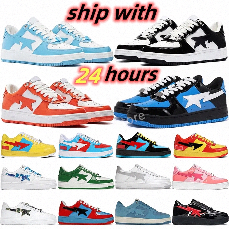 Designer Outdoor Shoes bapesta SK8 Sta Low Patent Leather Black White Blue Camouflage Skateboarding jogging Men Women Sports Sneakers Trainer v7vQ#