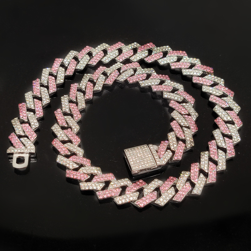 Elegant Men's Diamond-Inspired Bracelet - 15mm Gold/Silver Chain with Shiny Stones