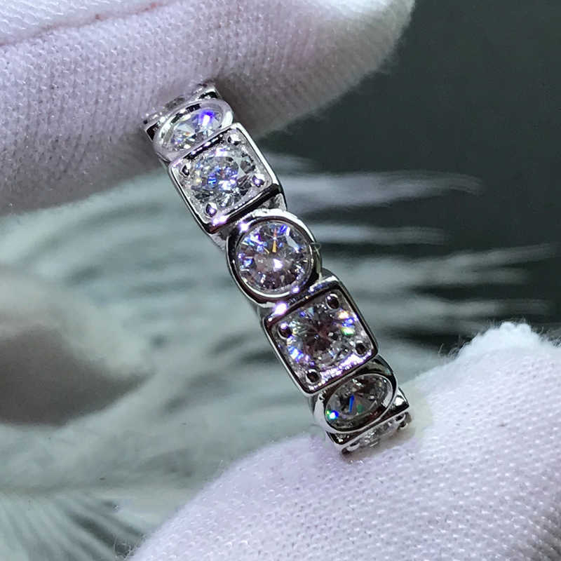 Band Rings ANZIW 925 Sterling Silver 3.5mm Round Cut Full Eternity Ring for Women Simulated Diamond Square Engagement Wedding Band Ring