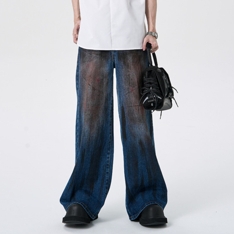 Mens Jeans FEWQ Bell Bottom Y2k Vintage Gradient Color Male Denim Pant High Street Straight Trousers Hip Hop Summer 24B2693 230809