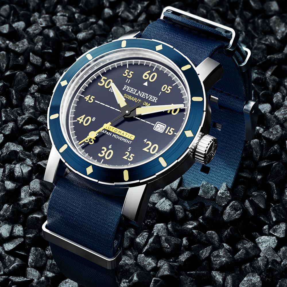 Wristwatches FeelNever Professional Outdoor Sports 8215 Men Automatic Mechanical Watches Sapphire 50Bar Diving Nylon Strap reloj hombre 230809