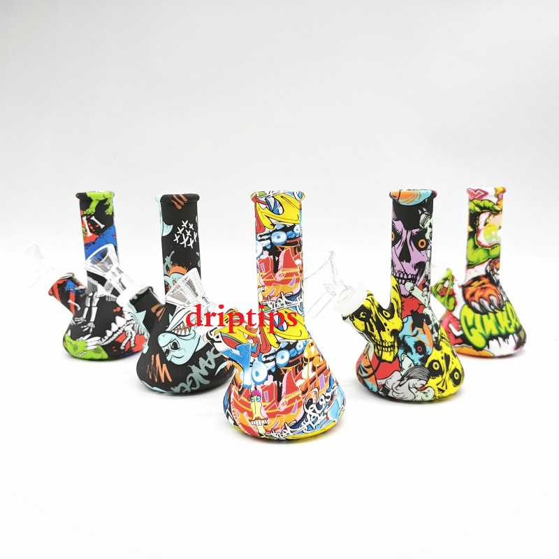 5 Inch Silicone Hookahs Camouflage Colour Beaker Design Water Pipe Rigs With 14mm Glass Bowl ownstem Unbreakable bongs pipe
