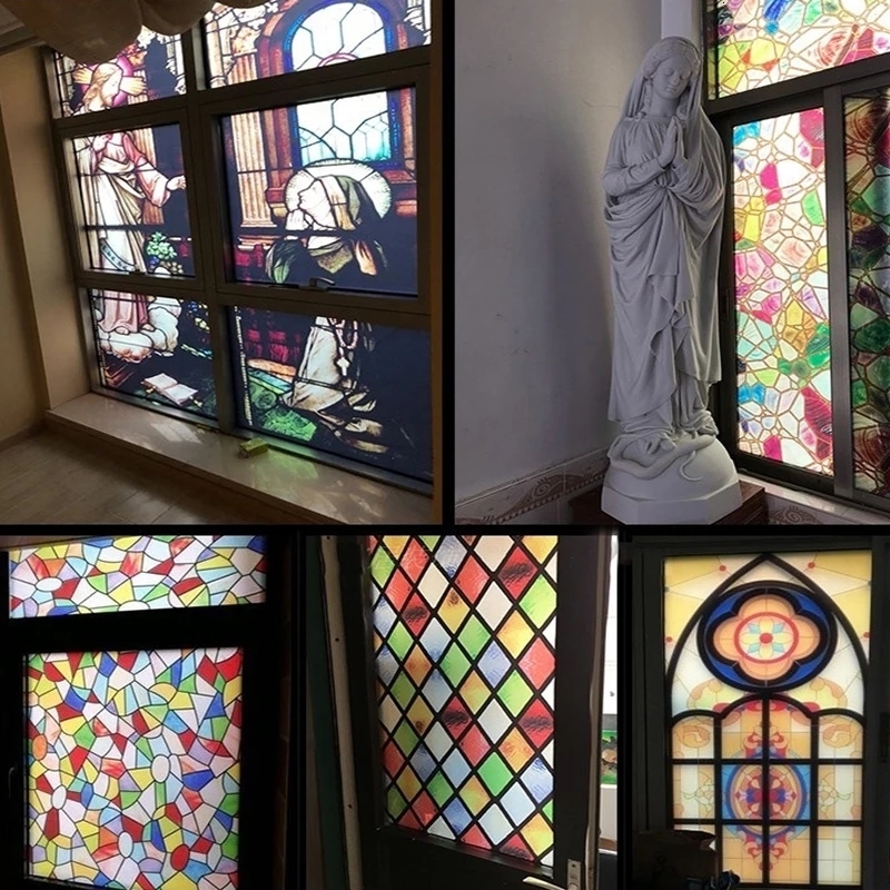 Window Stickers Multi Size Glass Film Static Cling Classical European Christian Church Stained Pattern Privacy Vinyl Frosted Sticker 230810