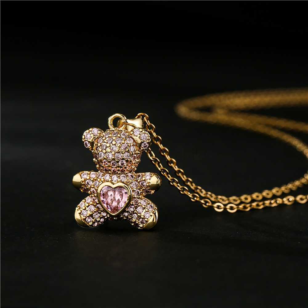 Pendant Necklaces TKJ Fashion Cute Panda Pendant Necklace Micro-inlaid Colored Zircon Love Bear Pendant Necklace