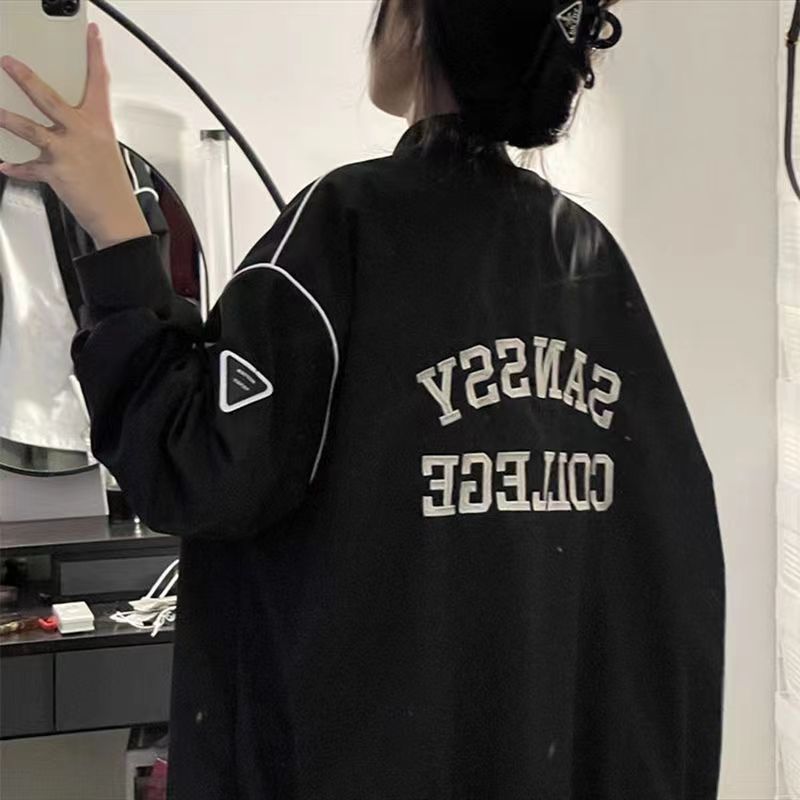 Womens Jackets QWEEK Vintage Bomber Jacket Korean Style Windbreaker Black Female Oversized Streetwear Gothic Harajuku Fashion 230809