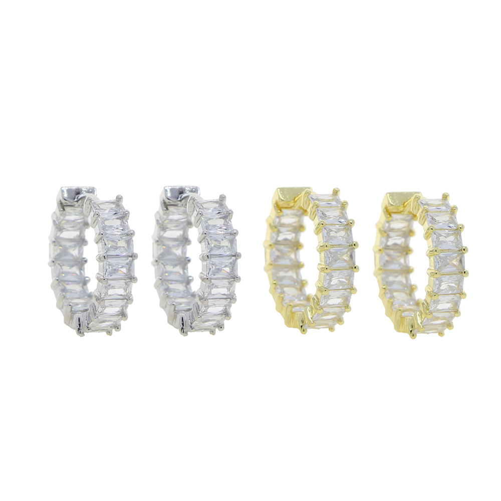 45MM Luxury Iced Out Bling Jewelry Full Round Baguette CZ Cubic Zirconia Gorgeous Fashion Bling Huggie Hoop Earring Wholesale