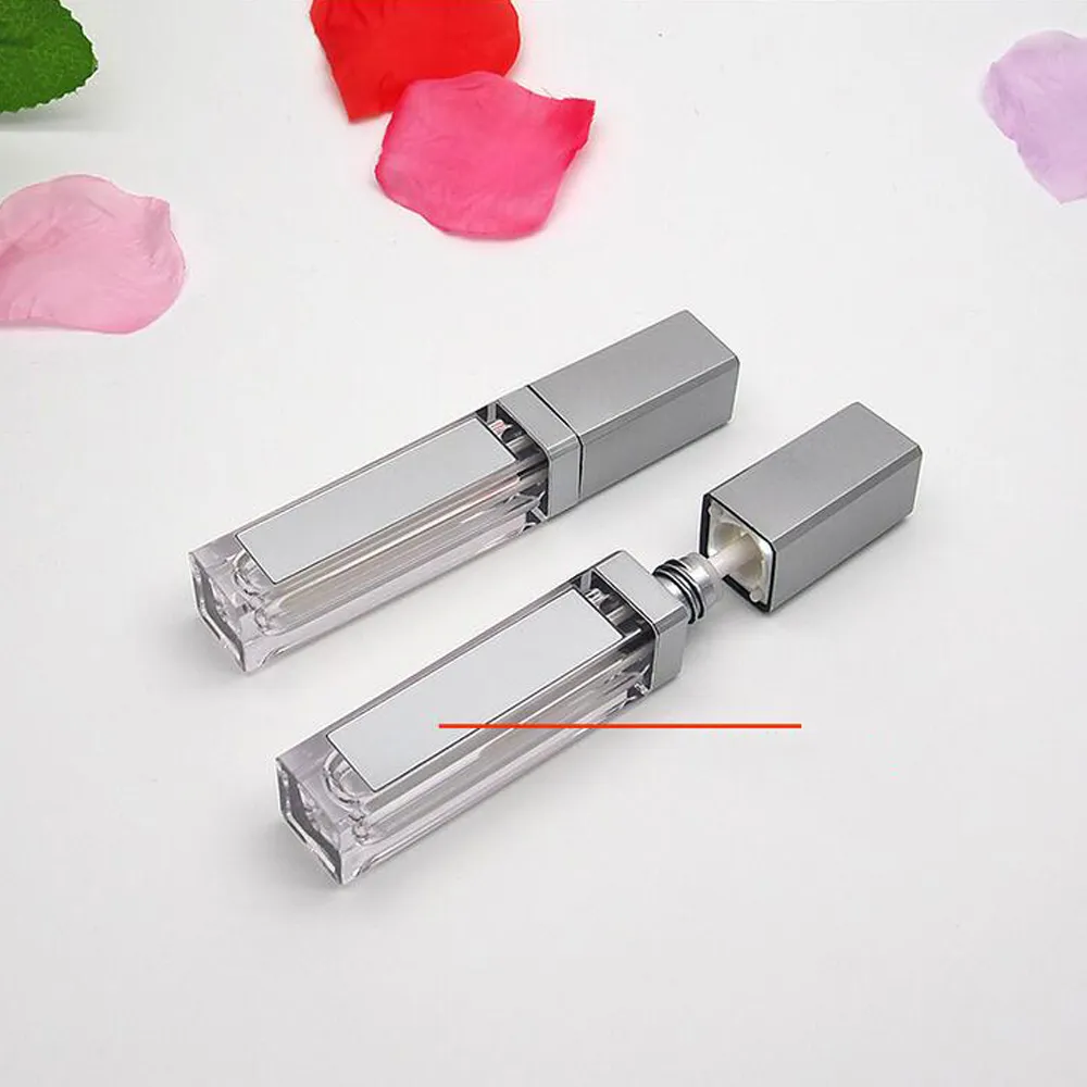 wholesale 7ML LED Empty Lip Gloss Tubes Square Clear Lipgloss Refillable Bottles Container Plastic Makeup Packaging with Mirror and Light LL