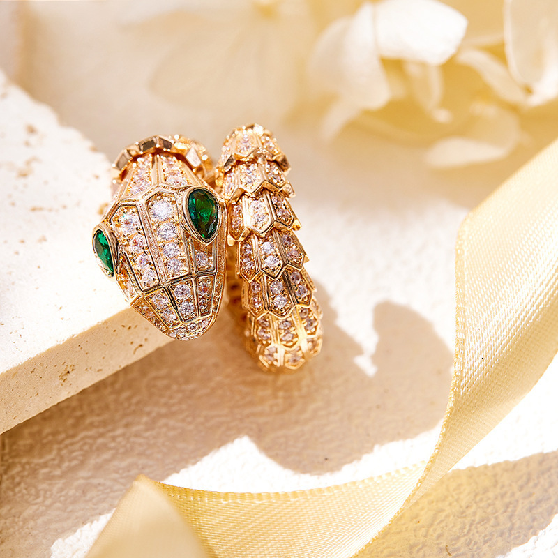 Wedding Rings High Quality Open Ring Big Size Snake Shaped Full Zircon Fashion Charm Banquet For Women Birthday Christmas Gifts 230810