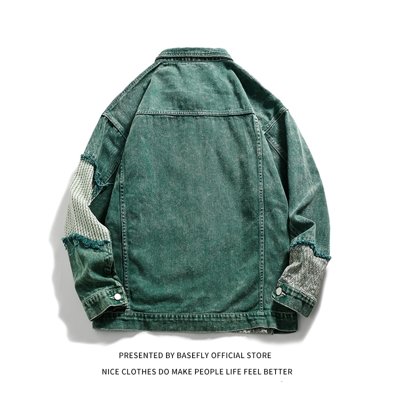 Mens Jackets Arrival Green Patchwork Men Women Unisex Denim Jean Jacket Coat Bomber Shirt Casual Couple Retro Vintage Streetwear Autumn 230809