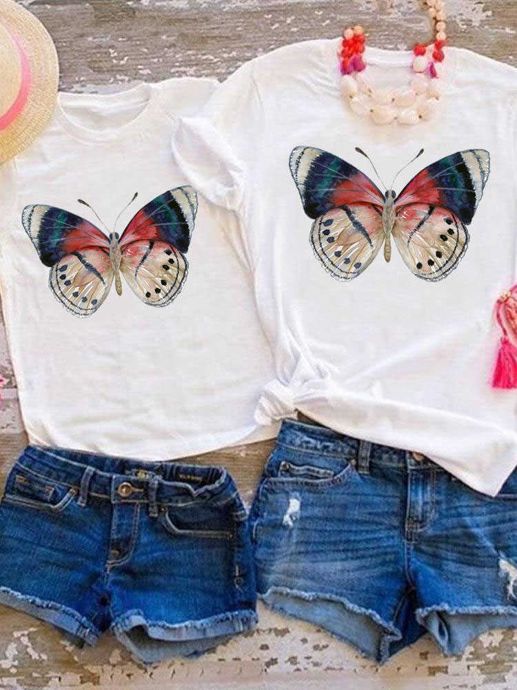 Family Matching Outfits Tee Family Matching Outfits Butterfly Trend New 90s Graphic T-shirt Women Girls Boys Kid Child Summer Mom Mama Clothes Clothin