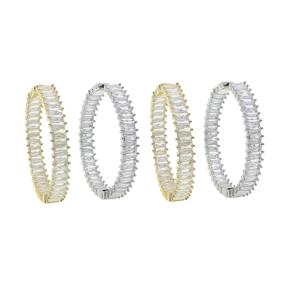 45MM Luxury Iced Out Bling Jewelry Full Round Baguette CZ Cubic Zirconia Gorgeous Fashion Bling Huggie Hoop Earring Wholesale