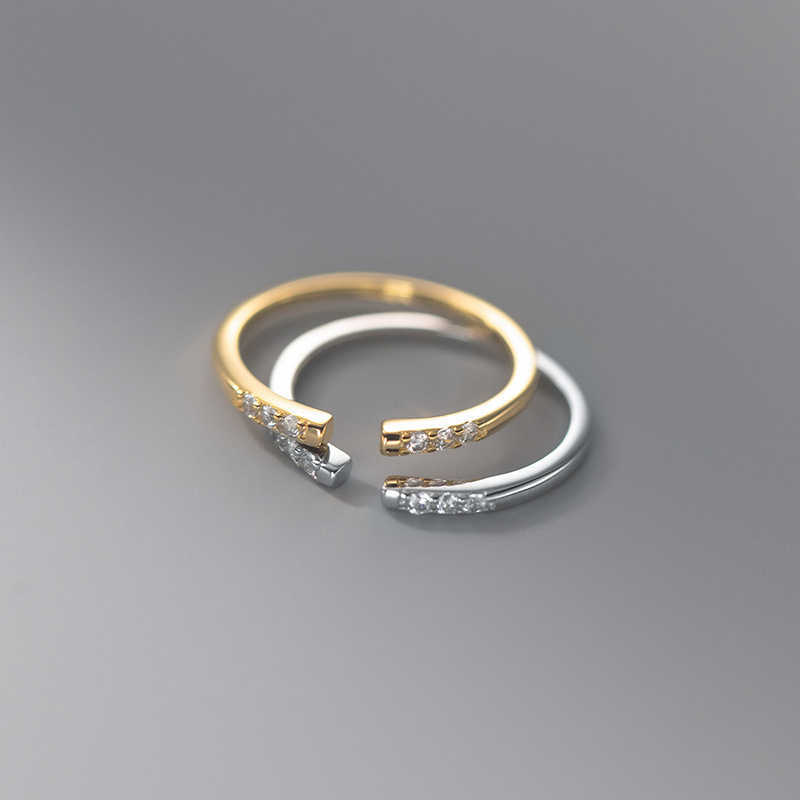 Band Rings WANTME 925 Sterling Silver Simple Fashion Open Pav Shiny Zircon Finger Ring for Women Chic Korean Party Jewelry Accessories