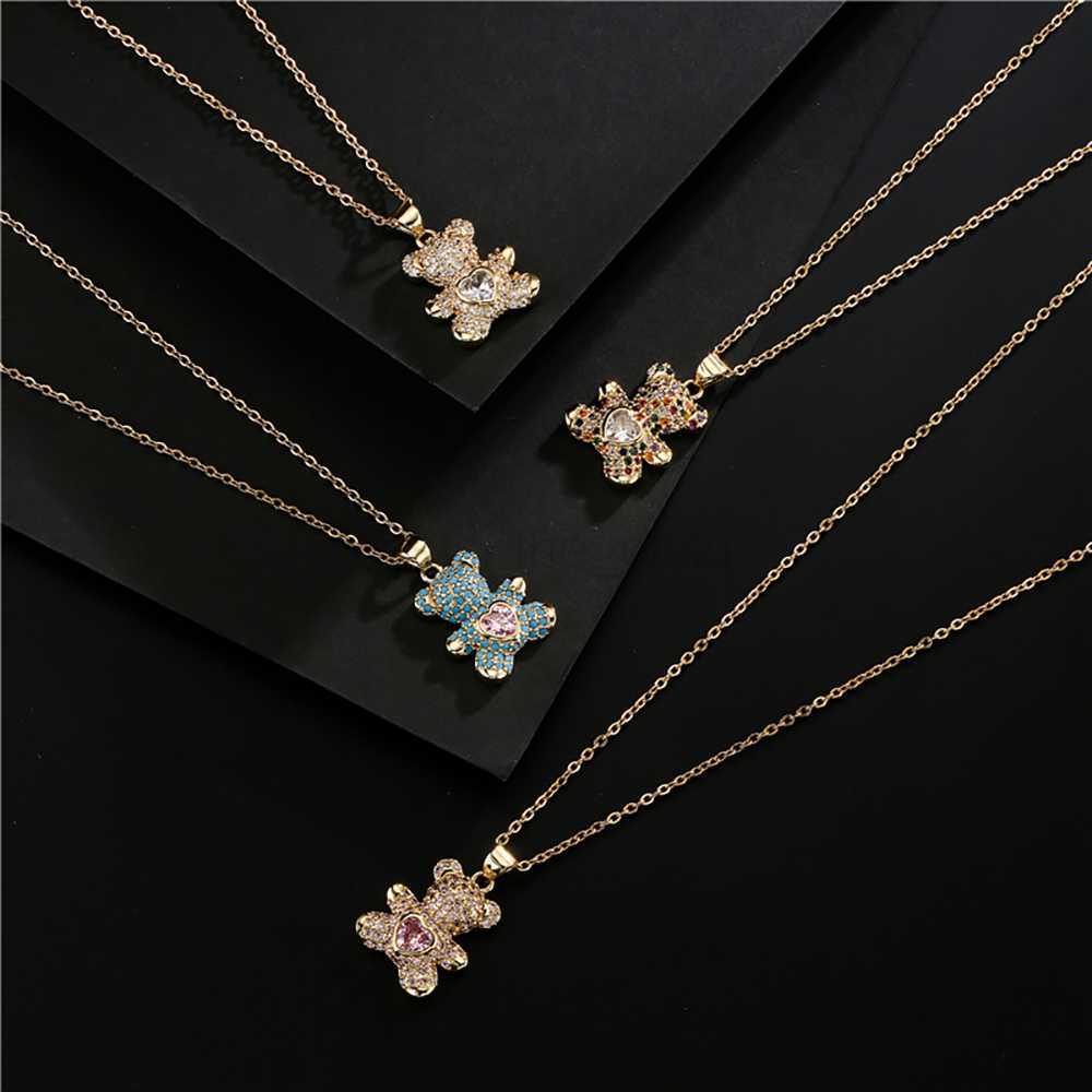 Pendant Necklaces TKJ Fashion Cute Panda Pendant Necklace Micro-inlaid Colored Zircon Love Bear Pendant Necklace