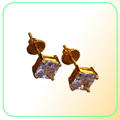 Mens Hip Hop Stud Earrings Jewelry High Quality Fashion Gold Silver Square Simulated Diamond Earring 6mm