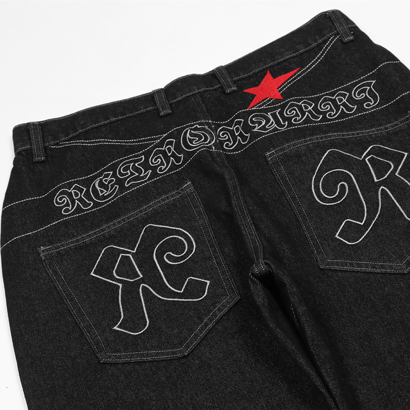 Mens Jeans Chic Star Letter Embroidery Black Hip Hop Men Straight Trousers Streetwear Male Baggy Denim Pants Fashion Spodnie 230810