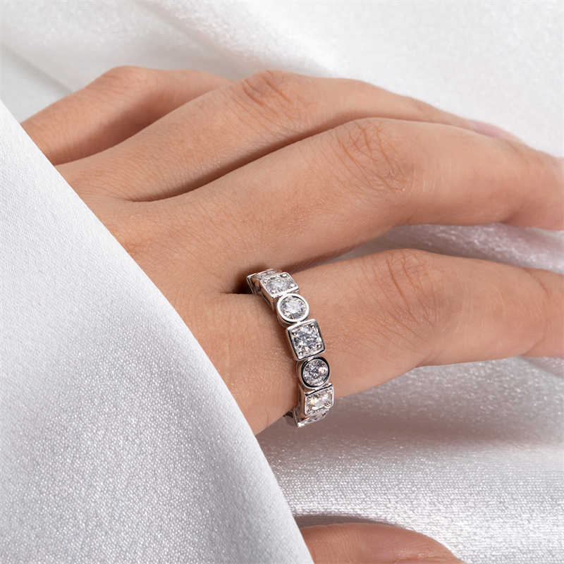 Band Rings Onelaugh 3.5mm 14Pcs D Color Moissanite Wedding Band Rings for Women 925 Silver Round Square Moissanite Eternity Engagement Ring