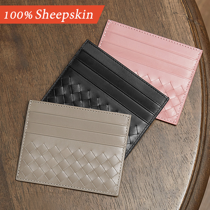 Luxury Brand Card Holder Men Women Genuine Leather Credit Clip Ultra-Thin Mini Minimalist Style Hand-Woven Full Package 2024 New Rich Colors
