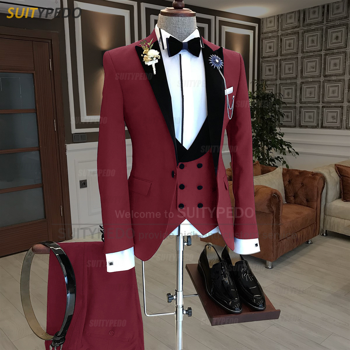 Men's Suits Blazers Orange Mens Slim Fit Fashion Velvet Lapel Blazer Vest Pants 3 Piece Tailormade Classic Homecoming Business Wedding Tuxedo 230