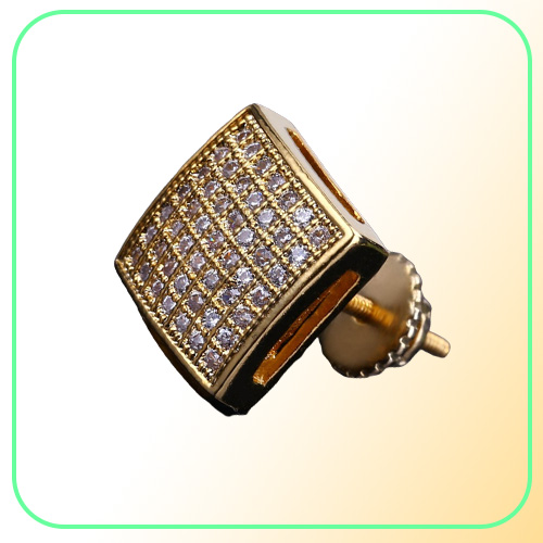 Mens Hip Hop Stud Earrings Jewelry New Gold Silver Simulated Diamond Square Men Fashion Earring
