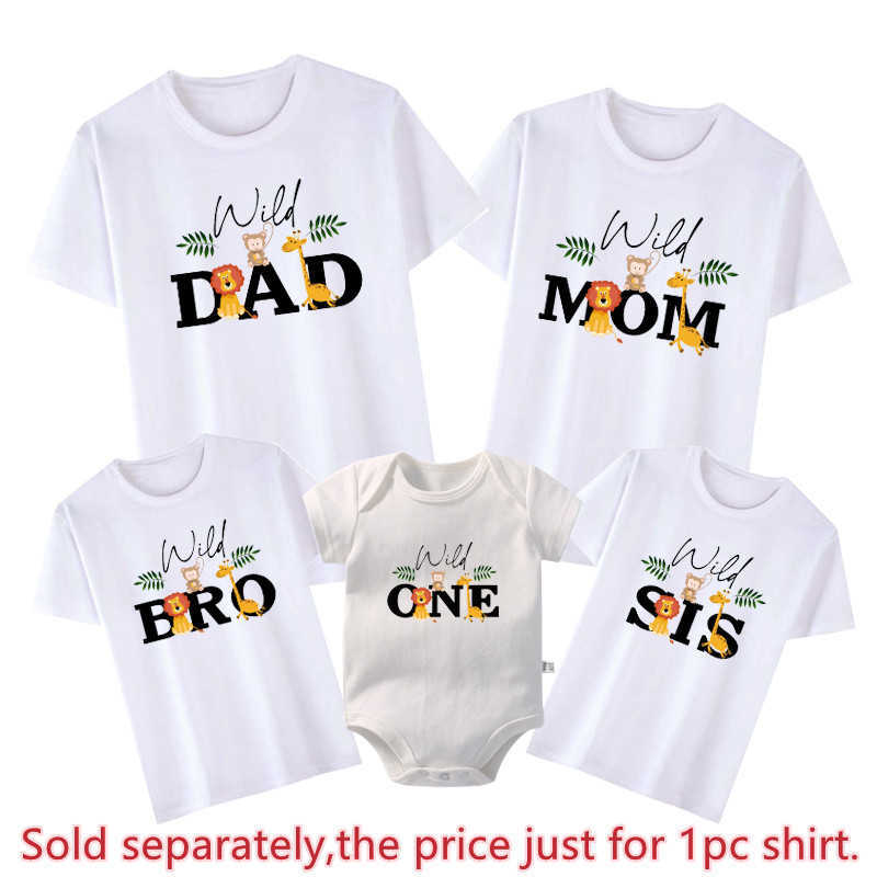Family Matching Outfits New Wild Family Matching Outfits Cotton Dad Mom Bro Sis Tees Baby Rompers Funny Jungle Birthday Party Shirts Clothes R230810