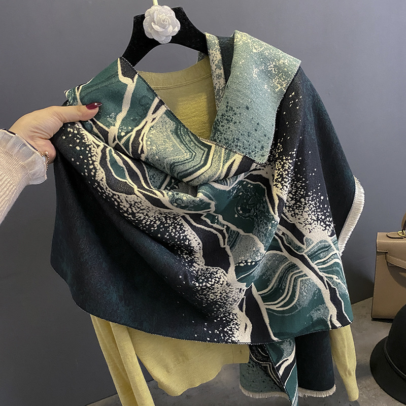 Scarves Thick Blanket Winter Warm Scarf for Women Fashion Floral Print Cashmere Shawl Wraps Pashmina Scarf Stoles Bufanda Female 230810