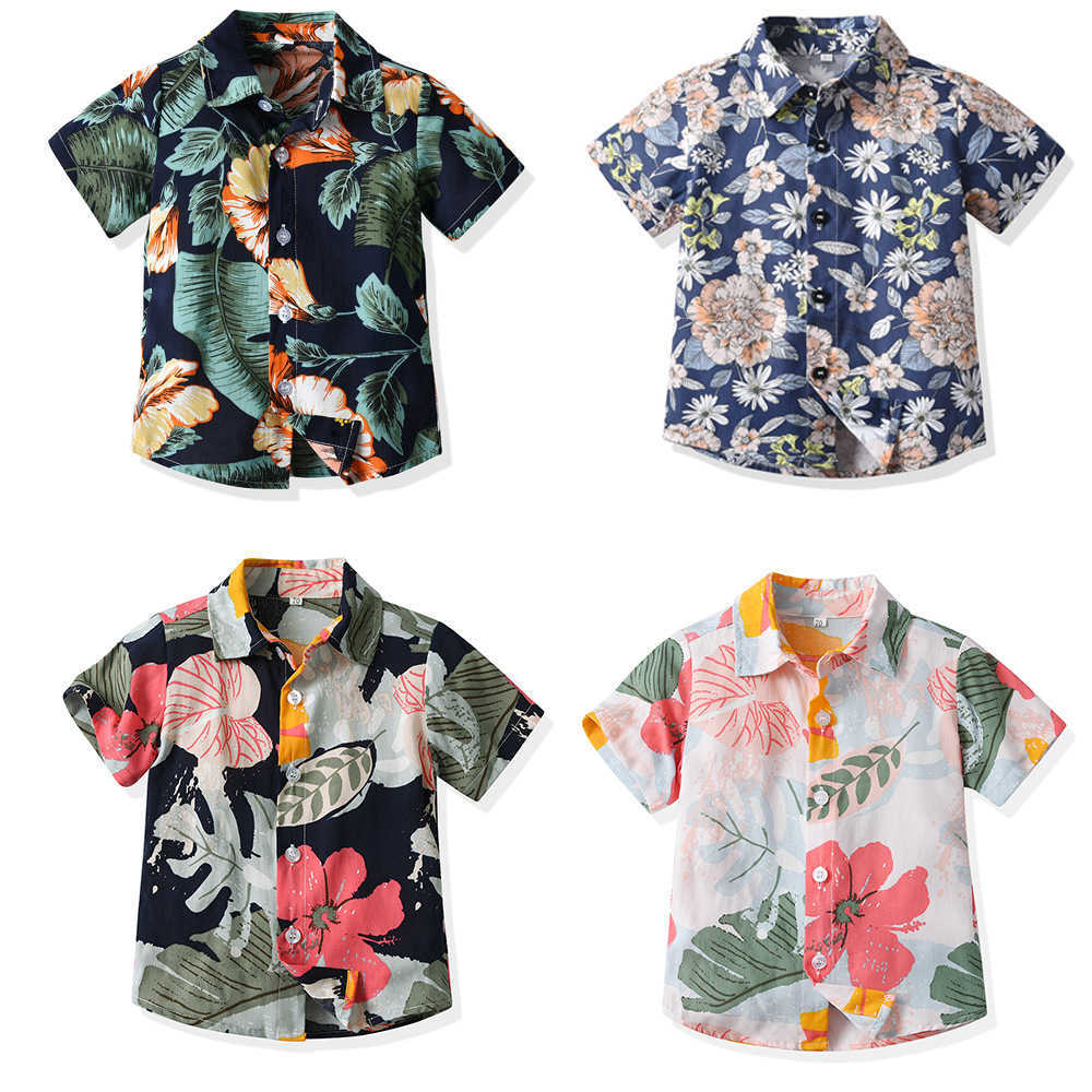 Family Matching Outfits Summer Kids Clothes Boys Short Sleeve Shirt Hawaiian Father and Son Floral Cotton Casual Cardigan Matching Family Outfits R230
