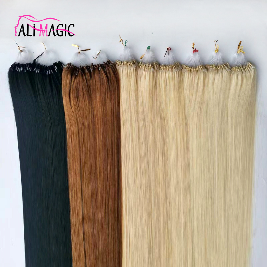 Remy Human Micro Beads Hair Extensions In Nano Ring Links Human Hair Straight Blonde Brazilian Hair 100 Pieces Peruvian Virgin hair 100g Black Brown P