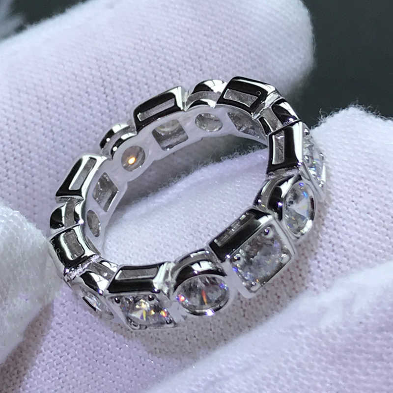 Band Rings ANZIW 925 Sterling Silver 3.5mm Round Cut Full Eternity Ring for Women Simulated Diamond Square Engagement Wedding Band Ring