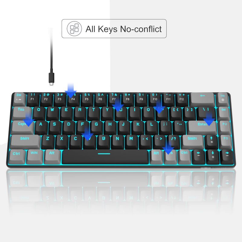 portable 60% mechanical gaming keyboard mk box led backlit compact 68 keys mini wired office keyboard with blue switch