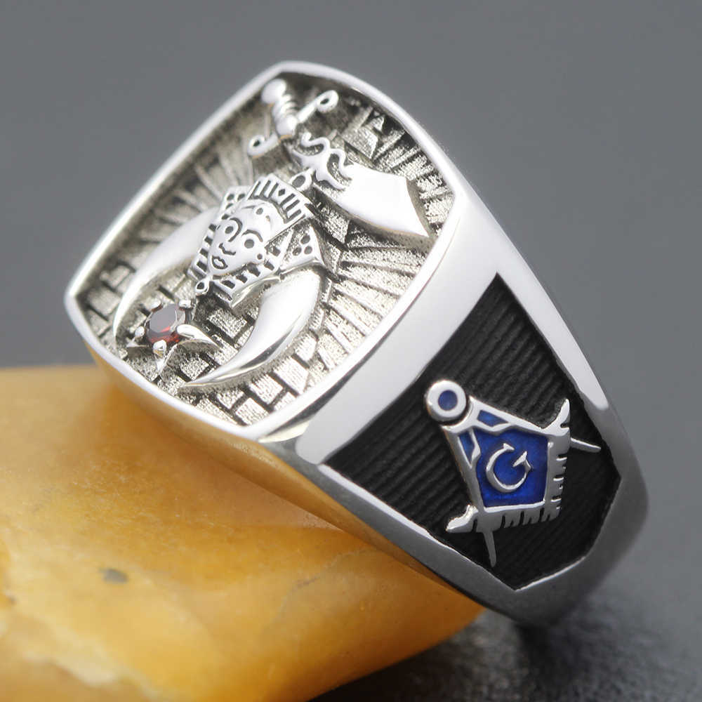 Band Rings Antique Shriners Masons Masonic Gems Stone 925 Sterling Silver Ring