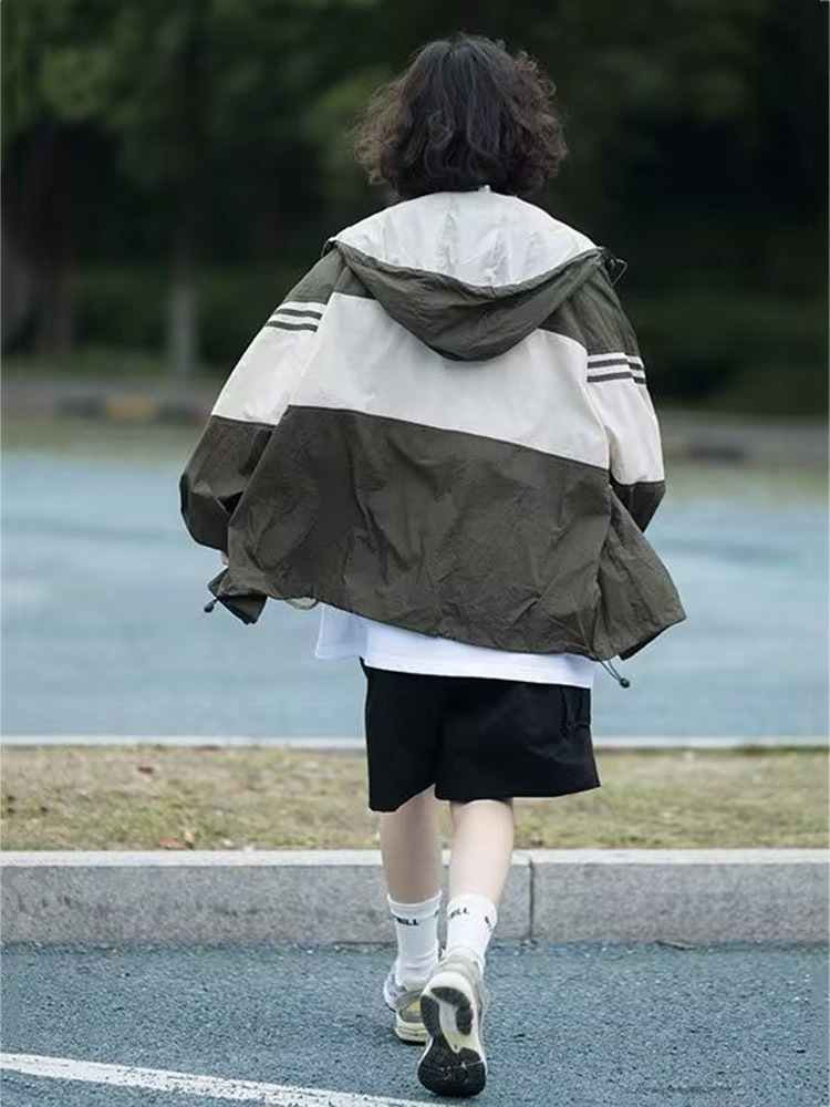 Womens Jackets Vintage Korean Bomber Coat Harajuku Loose Stripe Patchwork Hooded Zipper Outwear Autumn Streetwear BF Style Clothes Tops 230809