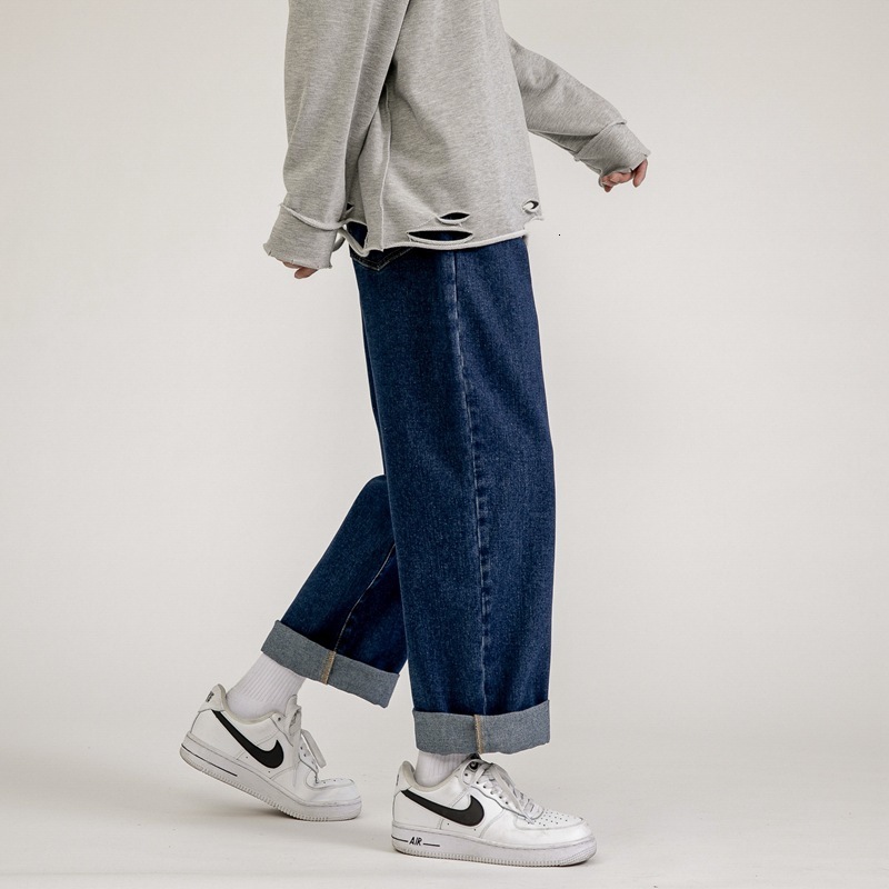 Mens Jeans Korean Fashion Baggy Classic Unisex Man Straight Denim Wideleg Pants Hip Hop Bagy Light Blue Grey Black 230810