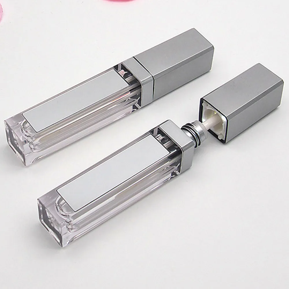 wholesale 7ML LED Empty Lip Gloss Tubes Square Clear Lipgloss Refillable Bottles Container Plastic Makeup Packaging with Mirror and Light LL