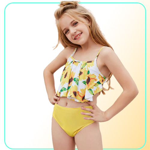 Cvsea Two Piece Bikinis Teens Yellow Printing Swimwear Beach Wear for 510 Years Girls Summer Swimming Suits