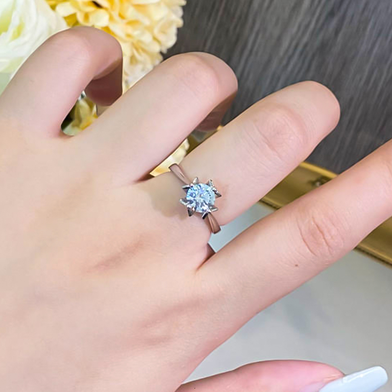Wedding Rings 1 Carat Diamond Ring S925 Sterling Silver with Platinum Plated Fine Jewelry for Women Proposal Engagement Wedding 230810