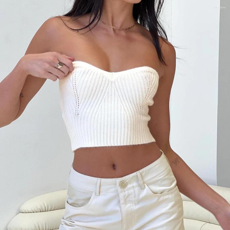 Women's Tanks Sexy Babes Tight Bandeau Knit Cutout Wool Top