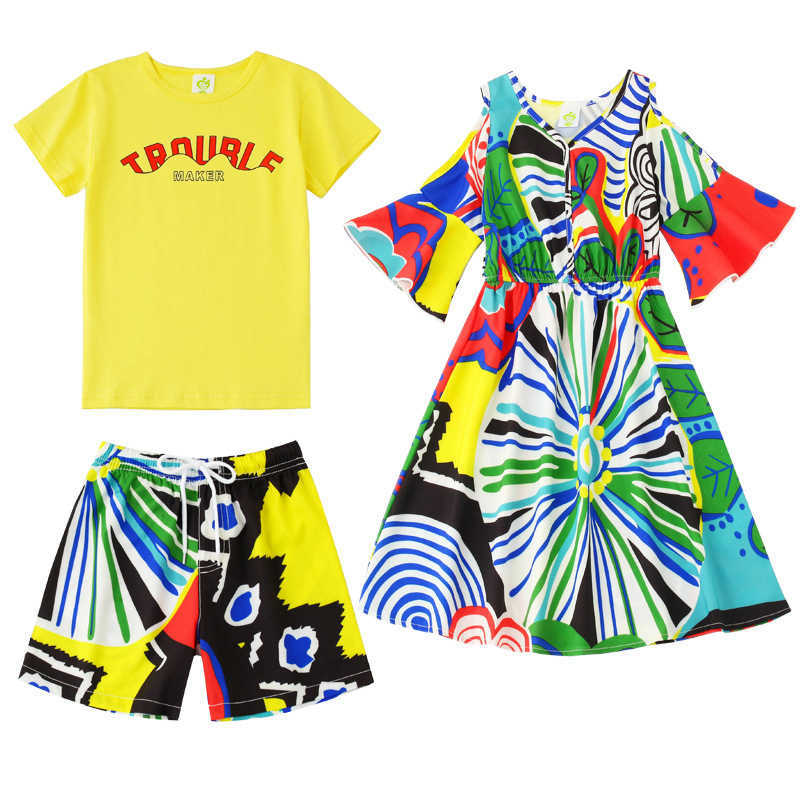 Family Matching Outfits Family Clothing Mother Daughter Summer Beach Dresses Holiday Family Matching Outfits Cotton T-shirts Matching Couple Outfits R